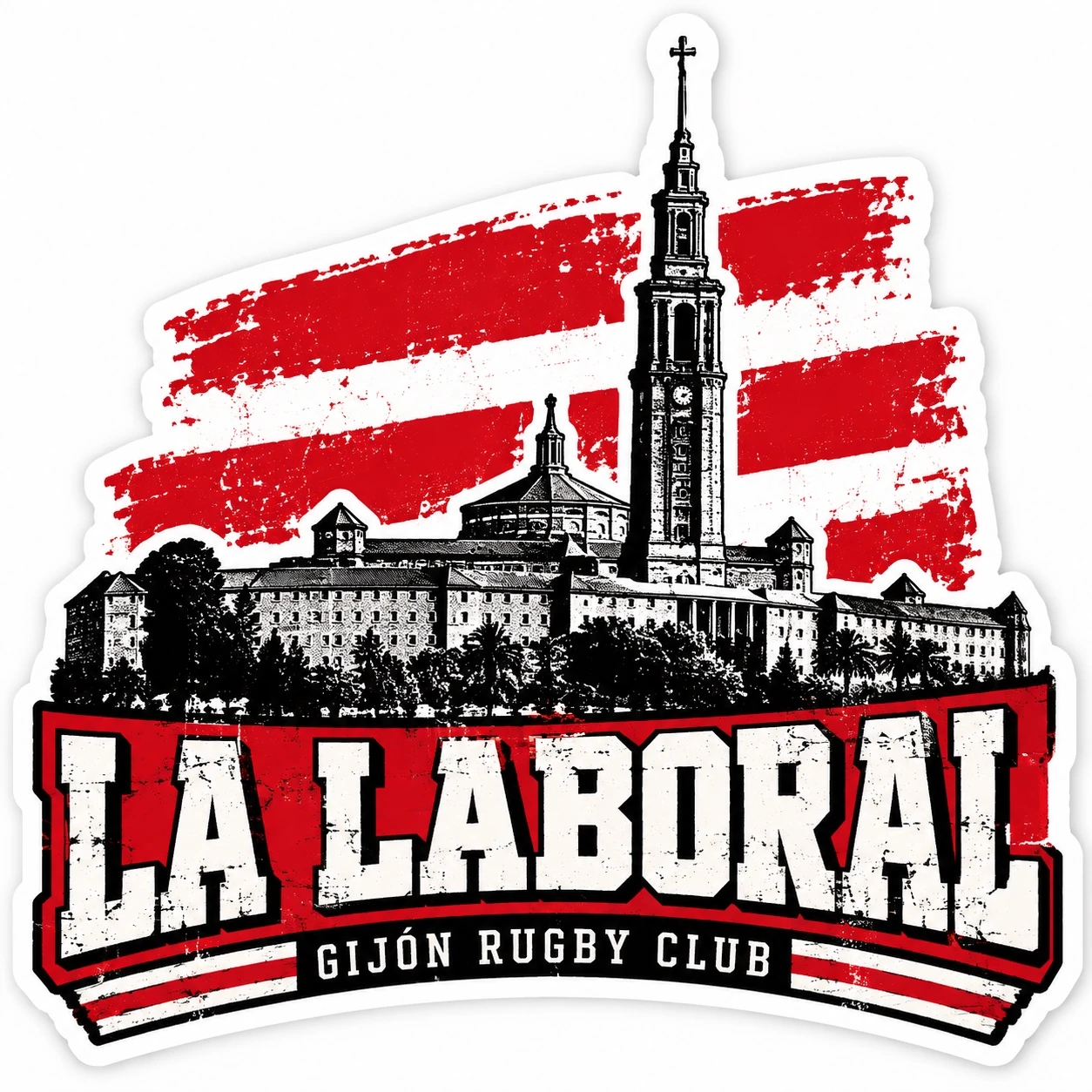 Diseño La Laboral en rojo, blanco y negro